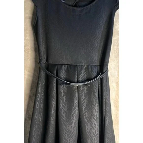 IZ BYER WOMENS VERSATILE BLACK PRINTED SCUBA KNIT SHORT SLEEVE DRESS BELT SIZE L - Picture 3 of 14
